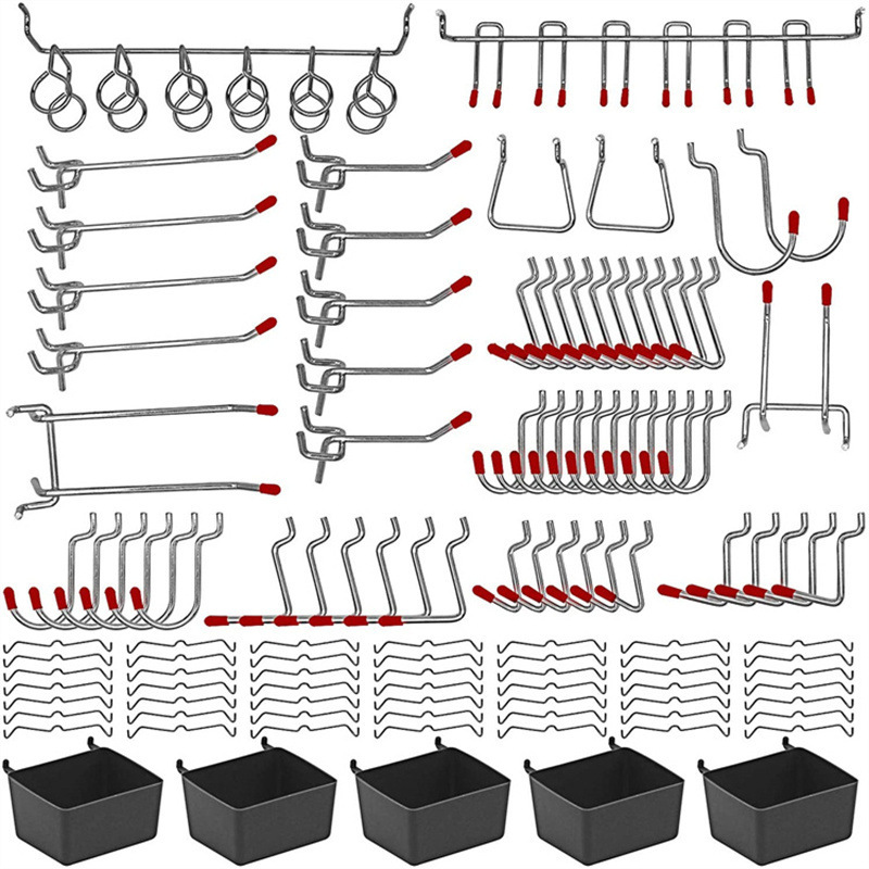 Workshop Tools Board - ชุดตะขอแขวนแบบเพ็กบอร์ด 114 ชิ้น ตะขอโลหะสำหรับจัดระเบียบเครื่องมือในโรงรถหรือห้องทำงานบนแผงผนัง